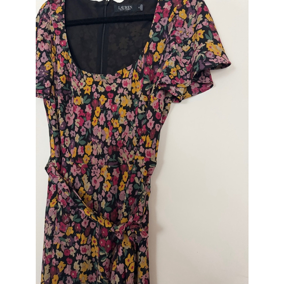 Lauren Ralph Lauren Black Label Floral Midi Dress Size 12 Black Multi-color - Picture 5 of 6